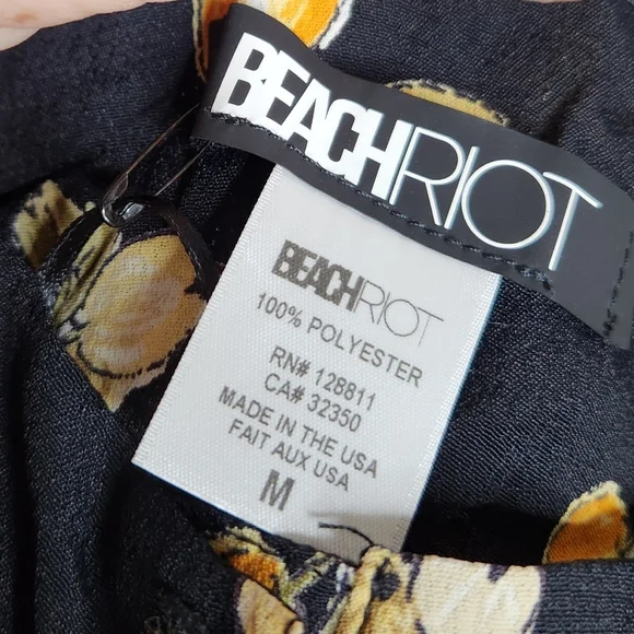 Beach Riot Black Lemon Rachel Romper Black Orange Floral Cut Out Back Sz Medium - Picture 4 of 7